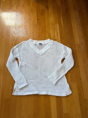 Coastal Boho Open Knit Sweater | Beachy Spring Layer Talbots L White